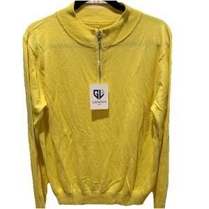 Graham Luxe Fade 1/4 Zip Sweater Mens L Butter Yellow silk blend Long Sleeve NWT